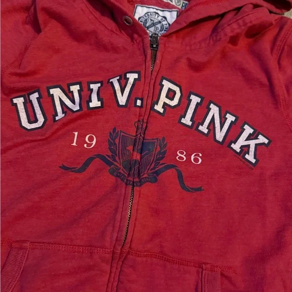 Pink Victoria secret women’s large university zip up red hoodie - Picture 3 of 7